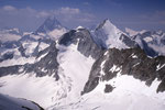 Matterhorn 4478 m, Wellenkuppe 3903 m und Obergabelhorn 4063 m - Abschiedsblick.