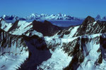 Blick auf Monte Rosa, Dom und Matterhorn