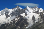 Täschhorn 4491 m, Dom 4545 m, Lenzspitze 4294, Nadelhorn 4327 m von der Weissmieshütte 2726 m