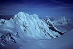 Blick auf Liskamm 4527m, Breithorn 4165 m und Matterhorn 4478 m