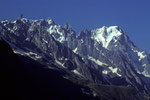 Blick vom Val Ferret auf Dent du Geant, Rochefortgrat und Grandes Jorasses