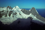 Jungfrau 4158 m, Mönch 4107 m und Eiger 3970 m