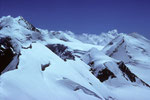 Blick zurück zum Liskamm, Schneedom, Roccia Nera, Pollux und Castor