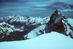 Gipfelblick zur Mischabel und mit Matterhorn 4478 m.