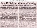 "Mit 17 000 Euro Unterstützung" Weser Kurier 15.09.2013