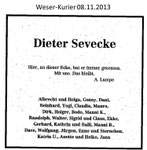 "Traueranzeige Dieter Sevecke" Weser Kurier 08.11.2013