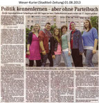 "Politik kennenlernen - aber ohne Parteibuch" Weser Kurier 01.08.2013 
