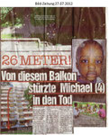 Von diesem Balkon stürzte Michael in den Tod "Bild-Zeitung 27.07.2012"