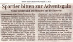 Sportler bitten zur Adventsgala "Weser Kurier 29.11.2012"