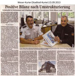 "Positive Bilanz nach Umstrukturierung" Weser Kurier 15.09.2013