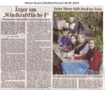 "Ärger um "Windkraftfläche F"" Weser Kurier 30.03.2014
