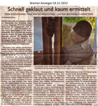 Schnell geklaut und kaum ermittelt "Bremer Anzeiger 14.11.2012"