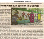 Mehr Platz zum Spielen im Quartier "Bremer Anzeiger 30.08.2009"
