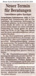 "Neuer Termin für Beratungen"Weser Kurier 02.02.2014