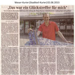 "Das war ein Glückstreffer für mich" Weser Kurier 02.06.2013