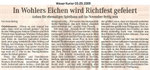 In Wohlers Eichen wird Richtfest gefeiert "Weser Kurier 03.09.2009"