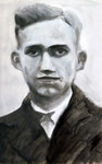 Mann frontaler Blick zum Maler Fotografien Portrait in Schwarzweiß Gouachemalerei Gouache auf Papier schwarz weiß 