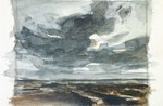Aquarellskizze zu Wolken über dem Watt graublau grau braun ocker 