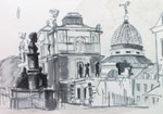 Brühlsche Terrasse Dresden Büste Kunstakademie Kuppel Querformat A5 Faserstift Filzstiftskizze