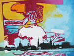 Sahnekuchen Kunchenstück Dresden Dresdenpanorama rot blau hellblau weiß schwarz magenta gelb