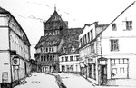 Schuhhagen Marienkirche fette Marie Kurve schwarze Federzeichnung Zeichentusche Schraffuren Querformat 