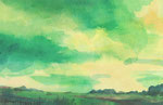 Marschlandschaft und Himmel in Grün, Aquarellmalerei, Aquarell, 2015, Enno Franzius