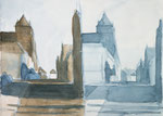 Greifswald Marienkirche zwei Aquarellskizzen Aquarellfarben braun mit graublau und nur in graublau gemalt