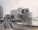 Elbphilharmonie Acrylmalerei Acrylfarbe Acryl auf Papier monochrome Malerei braun grau graublau schwarz weiß