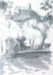 Blick zur Wartburg Burg in Eisenach Bäume Straße Faserstift Filzstiftskizze Skizze Hochformat A5