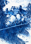 Wartburg in Eisenach, Thüringen, Filzstift, Zeichnung, Blau, 2023, Enno Franzius