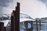 Überseebrücke Hamburg Hafen Elbe Dalben Acrylmalerei blaugrau 40 x 60 cm Acrylfarbe Enno Franzius