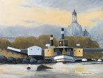  Raddampfer und Kuppel der Frauenkirche und der Kunstakademie in Dresden, Acryl auf Acrylmalpapier, 30 x 40 cm, 2023, Enno Franzius