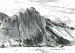 Kreidewand bei Kap Arkona, Rügen, Zeichnung mit Fineliner und Filzstift, kaltes Grau, A5, 2023, Enno Franzius