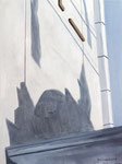 Schatten einer Kuppel und Fahne auf einer Häuserwand, Ölmalerei, Öl auf Leinwand, 2019, Enno Franzius
