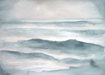 Osteseewellen in graublau gemalt mit Aquarellfarbe monochrome Malerei Aquarellskizze Querformat A5