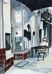 warten in der Langen Reiche Hamburg St. Georg Faserstift Filzstift Hochformat A5