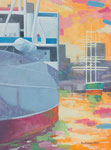  Museumsschiffe im Hamburger Hafen, Gouache auf Papier, 40 x 30 cm, 2023, Enno Franzius