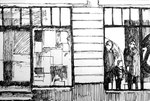 Schaufenster in Greifswald, Federzeichnung, o.J., Enno Franzius