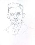 Porträt frontalansicht mit direktem Blick zum Betrachter Bleistift Bleistiftzeichnung Seitenscheitel Konturenzeichnung auf Aquarellpapier