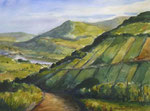 Blick auf Weinberge, in der Nähe von Trier, Aquarellmalerei, Aquarell, 2015, Enno Franzius