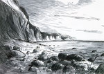 Kreideküste Jasmund, Rügen, Zeichnung mit Fineliner und Filzstift, kaltes Grau, Filzstiftzeichnung, A5, 2023, Enno Franzius