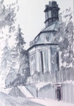 Kirche von Loschwitzt Dresden Filzstift Faserstift und Fineliner kaltes grau Hochformat A5