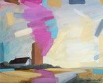 Alte Kirche Pellworm Acrylmalerei Acrylbild Bild Malerei 40 x 50 cm Acrylfarbe magenta türkis neapelgelb Kirchturm Straße 