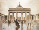 Brandenburger Tor Berlin Acrylmalerei Acrylfarbe braun monochrome Malerei Menschen Pariser Platz Spiegelungen Blich von Osten nach Westen Acryl auf Papier