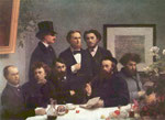 Henri Fantin-Latour, "Le coin de table", Musée D'Orsay, Parigi. In basso a sinistra, Paul Verlaine e Arthur Rimbaud con la mano sotto al mento (1872)