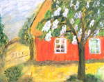"Die Kastanie vor dem Bauernhaus", Mischtechnik auf Leinwand auf Holzrahmen, 70 cm x 90 cm (H x B)