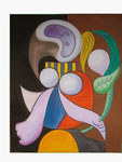 nach Picasso - Frau mit Blume - 122 x 92 - Öl / Holz - 2005