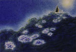 スワヤンブー・フル・ムーンFull Moon at Swoyambhunath　water color on rice paper 　 31.2x46.0cm 12.3x18.1 inch