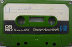 Kassette ORWO (Dessau) grün / Aufkleber weiß-schwarz / mit Made in GDR