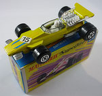 Matchbox 34A Formula 1 Racing Car / gelb / Aufkleber 15 - schwarz blau gelb / breite Räder